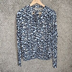 Michael Kors Top Womens Medium Blue Animal Print V Neck Blouse Casual Ladies